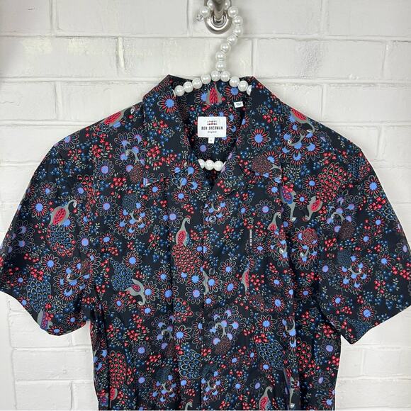 Ben Sherman Men’s Peacock Floral Short Sleeve Button Down Shirt Size L - Picture 6 of 10